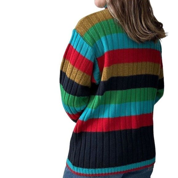 Vintage 1980s Mondi Rainbow Striped Wool Quarter Zip Ski Sweater West Germany - Picture 6 of 9